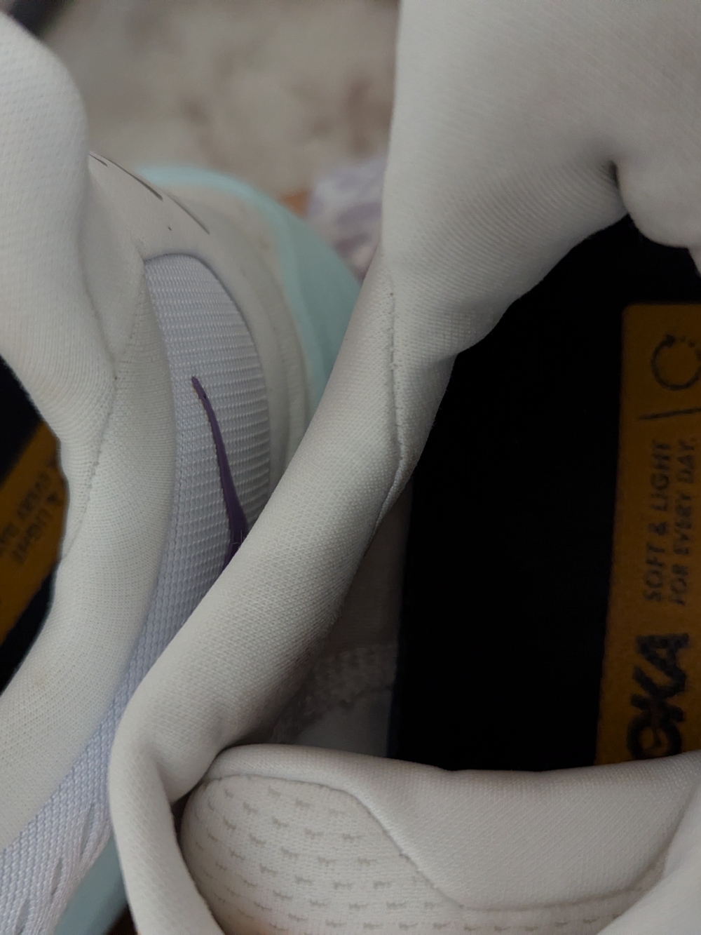 Hoka One One Women's White Running Shoes with Yellow Laces - Picture 4 of 5